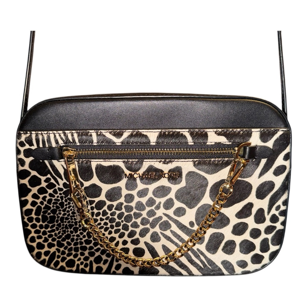 Michael Kors 👜 Jet Set Large Chain Crossbody - Black & White Animal Print